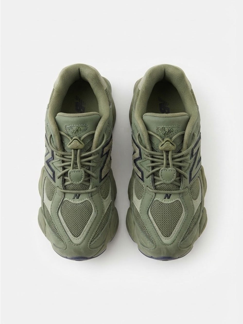 New Balance 9060 Olive Green Sage Toggle Bungee Laces Kids Size 10K